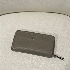 Tory Burch Taupe Leather Zip Wallet